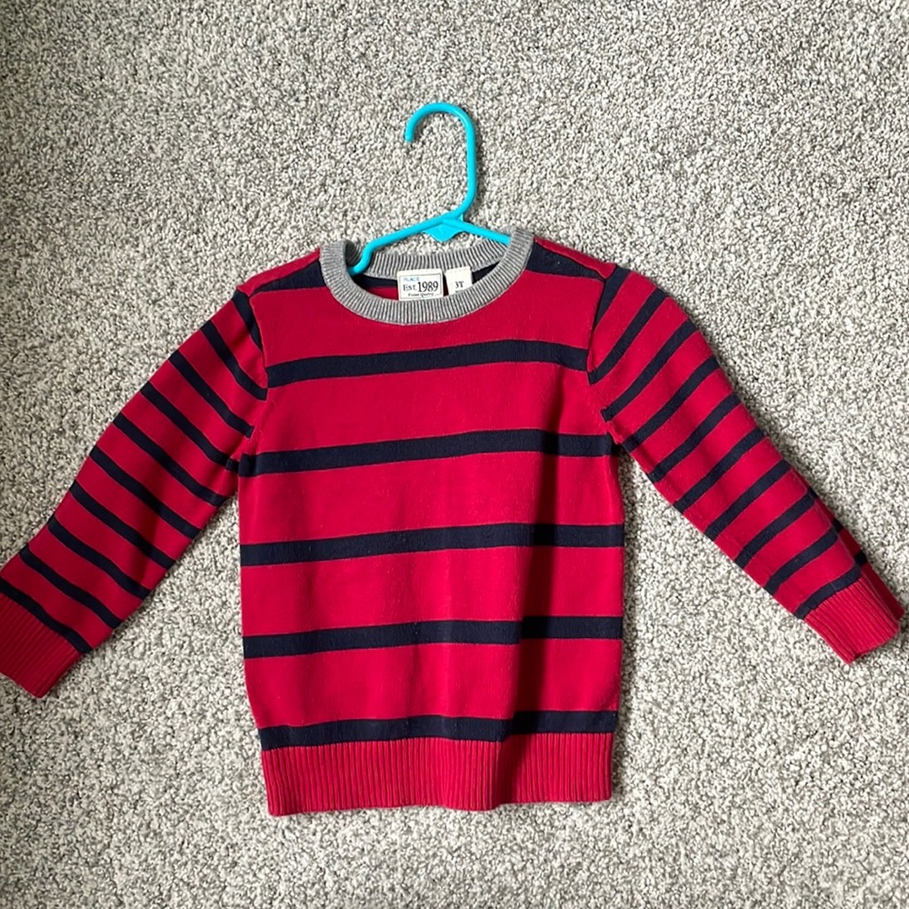 Great condition. 3t red striped sweater. 100% cotton. Worn once for picture day